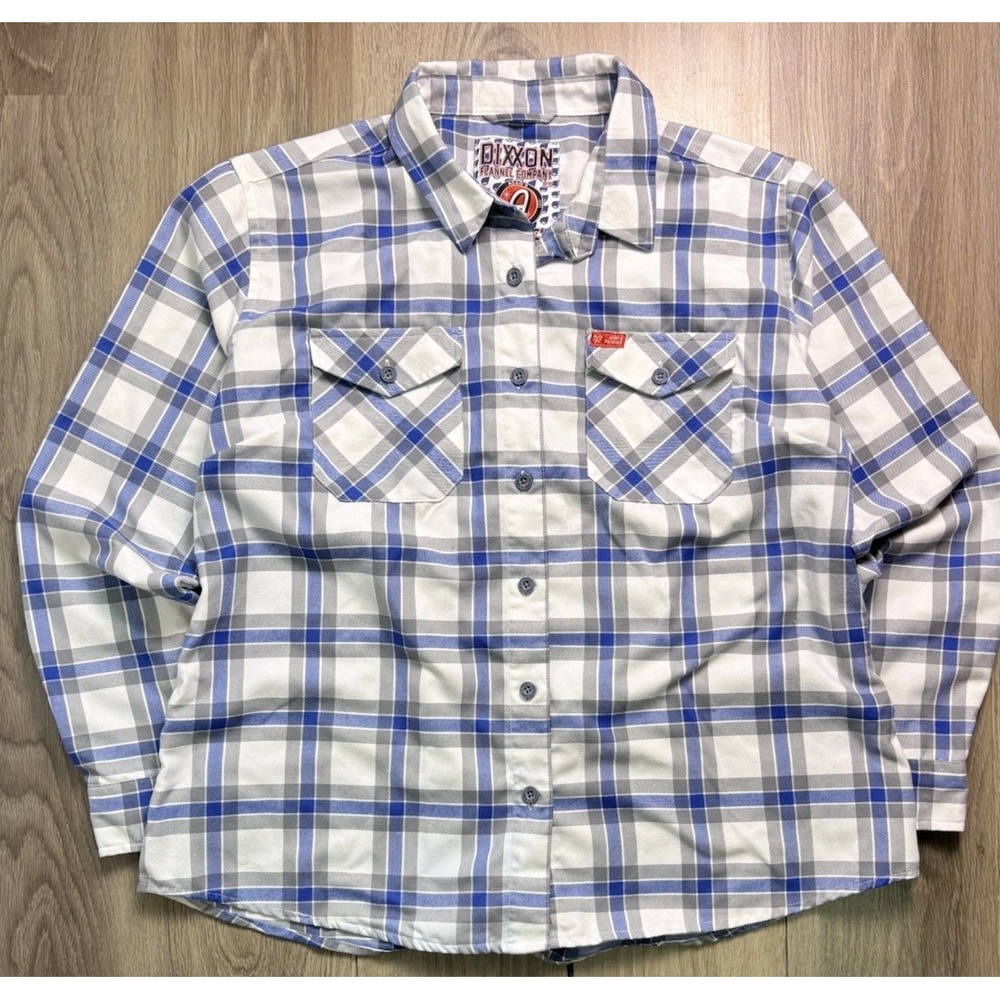 Dixxon Flannel Shirt Womens 2X Blue Plaid Rinser Adams Polishes Button Up